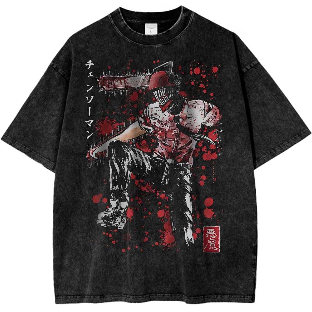 DAN DA DAN Anime Tshirt Vintage Gothic Washed Oversized T Shirt Summer Short Sleeve Pure Cotton Tee Tops Men Women Clothing