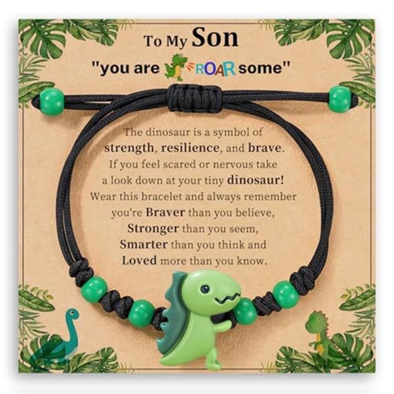 Colorful Resin Dinosaur Bracelet Handcrafted Adjustable For Children Adults Includes Message Card