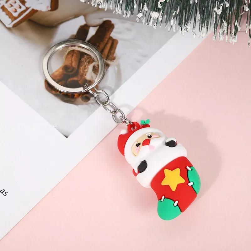 Cute Santa Claus PVC soft rubber key chain pendant cartoon snowman doll bag ornaments holiday gifts