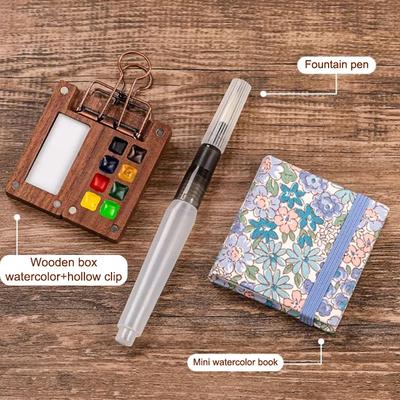 Mini Walnut Wood Watercolor Palette Portable Paint Box With Clip Travel Painting Paint Tray Art Supplies Sketchbook Palette