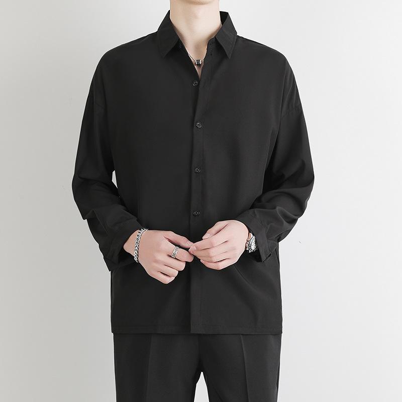 

Рубашка с длинным рукавом мужская кожаная красивая молодежная простая повседневная рубашка легкая зрелая ветровка Ins модная мужская S чёрный