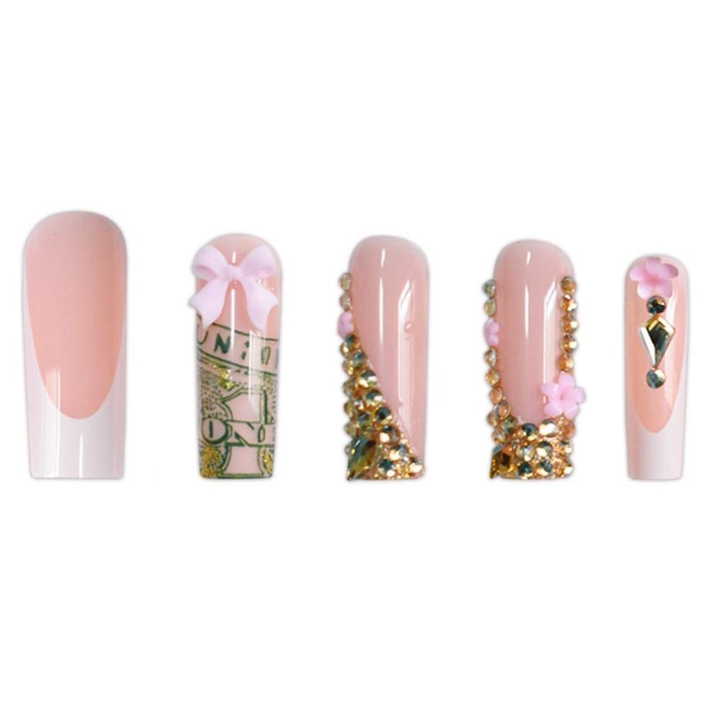 24pcs Bownot & Flower Nail Stickers Press-On Nails, Suitable For Women Girls Nail Art Decorr