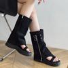 Fashion Women's Sandal Boots Square Toe Platform Sole Flannel Toe Clip Shoes Women Dress Zipper Wear Two Shoes Roman Zapatillas De Mujer