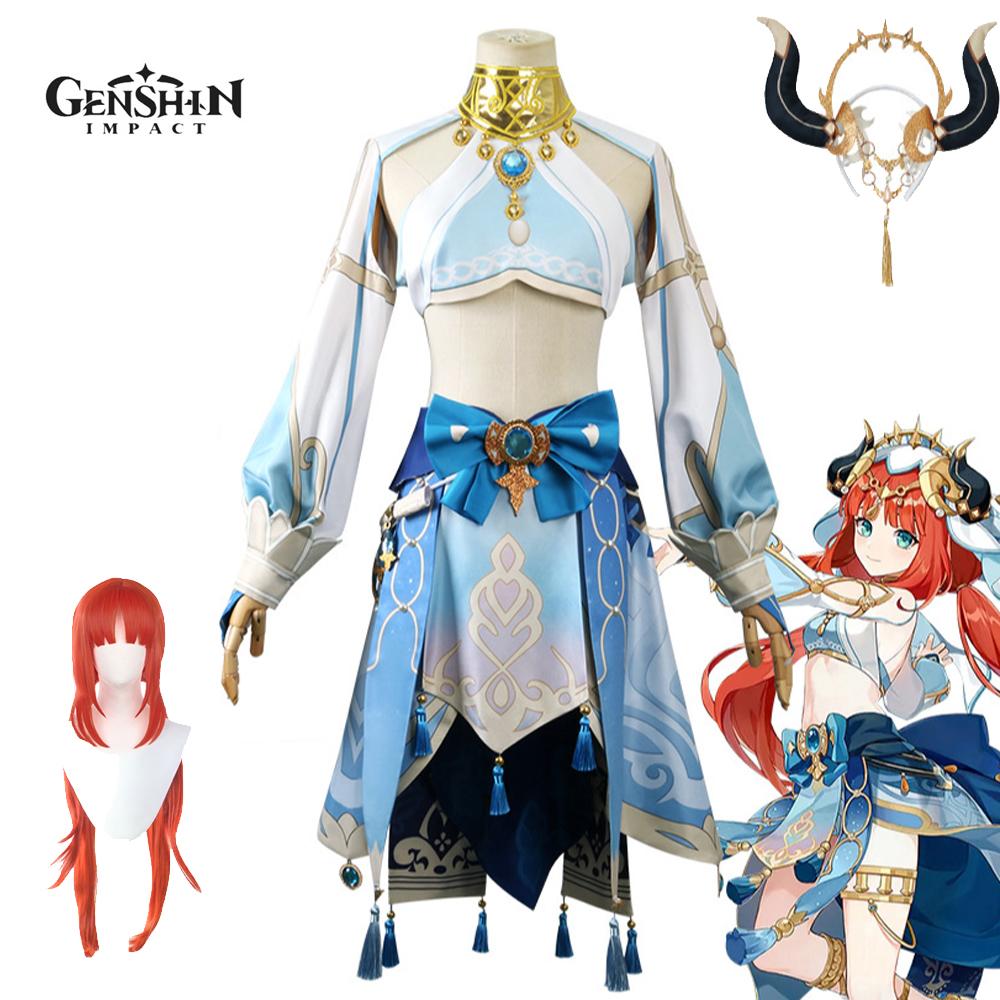 Nilou Sumeru Hydro Female Cosplay Costume Full Set Dress Parrucca Headwear Nilou Outfits for Comic Cn Anime Game Suit L-(Costume+Wig)
