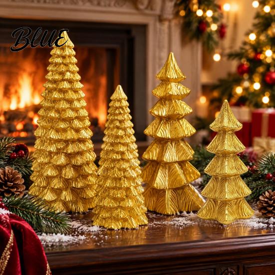 Stylish Entryway Holiday Decor Golden Christmas Tree Ornament for Tabletop Decor Modern Resin Xmas Festive Home Accents Figurine Table Centerpiece