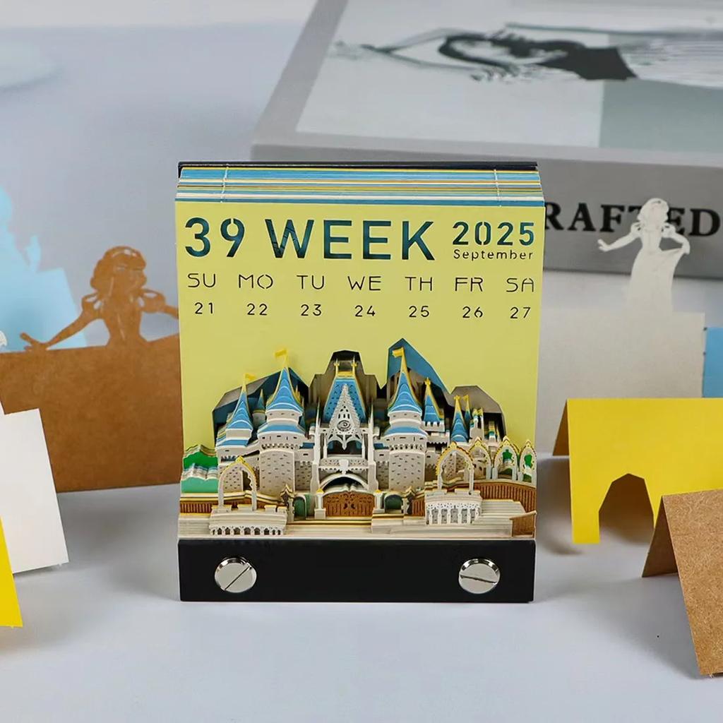 3D Memo Pad Art Fantasy Castle Shaped Desk Calendar Sticky Notes Card Craft Character Silhouette DIY Gift with Light Calendar