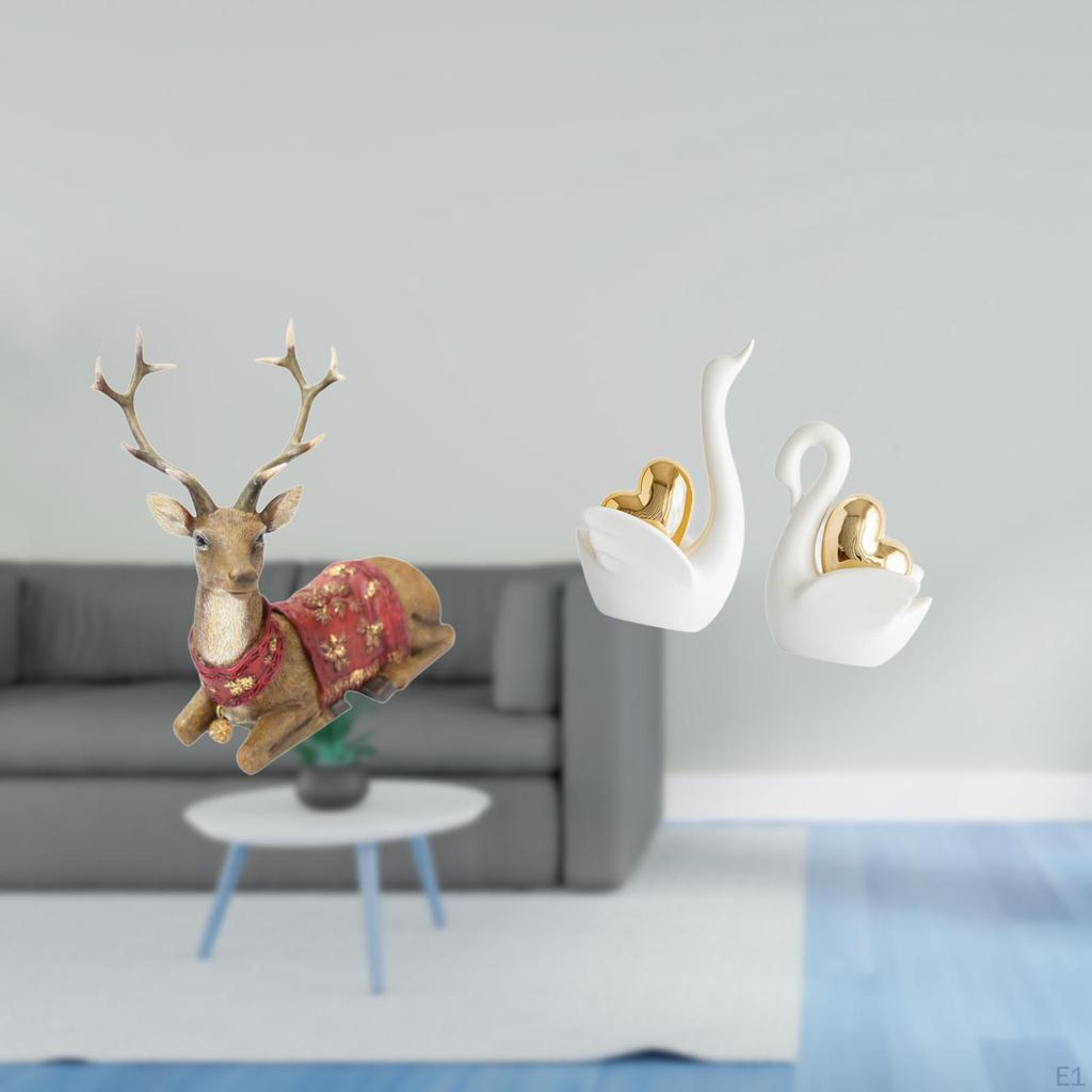 Reindeer Swan Statue Elk Sculpture Tabletop Ornament Deer Figurine Art Crafts Couple's Decor for