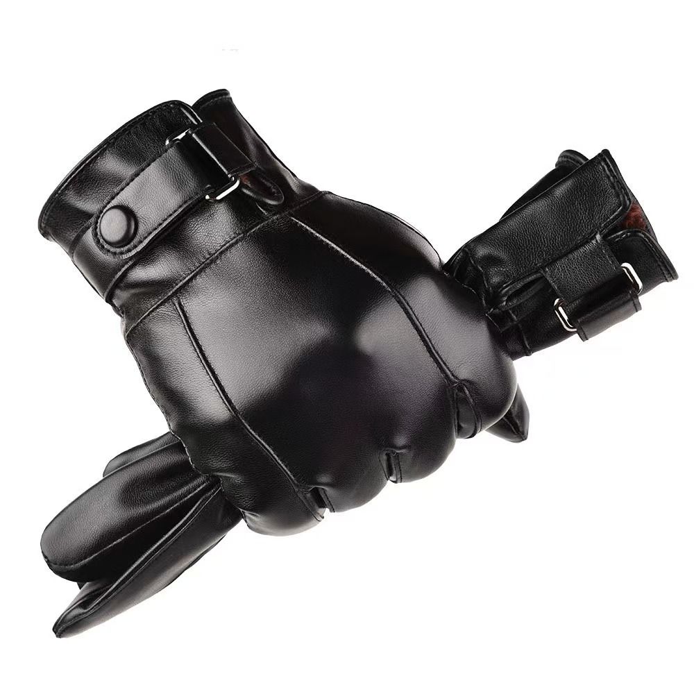 Windproof Men's PU Leather Gloves Keep Warm Motorcycle Full Finger Mittens  Outdooor
