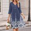 Women's Casual Floral Print V-Neck Three-Quarter Sleeve Dress