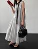 Johnature French Clear Fungus Edge A-line Korean Casual Loose Dresses Women Summer Sweet V-neck Sleeveless Dress