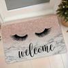 1pc of 450g/m² Flannel Doormat, Easy To Clean, with a "welcome" Design Featuring Eyelashes. Suitable for Indoor and Outdoor Decoration, Entr