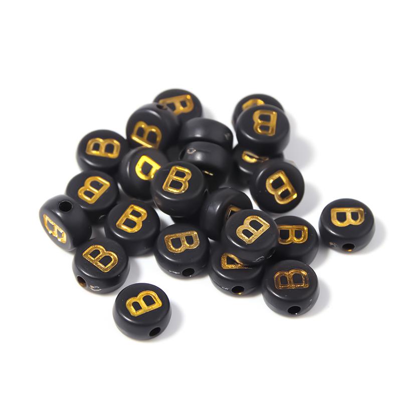 100pcs Black Color Acrylic Letter Beads A-Z Round Flat Alphabet Spacer Bead for Jewelry Making DIY Bracelet Necklace Charms