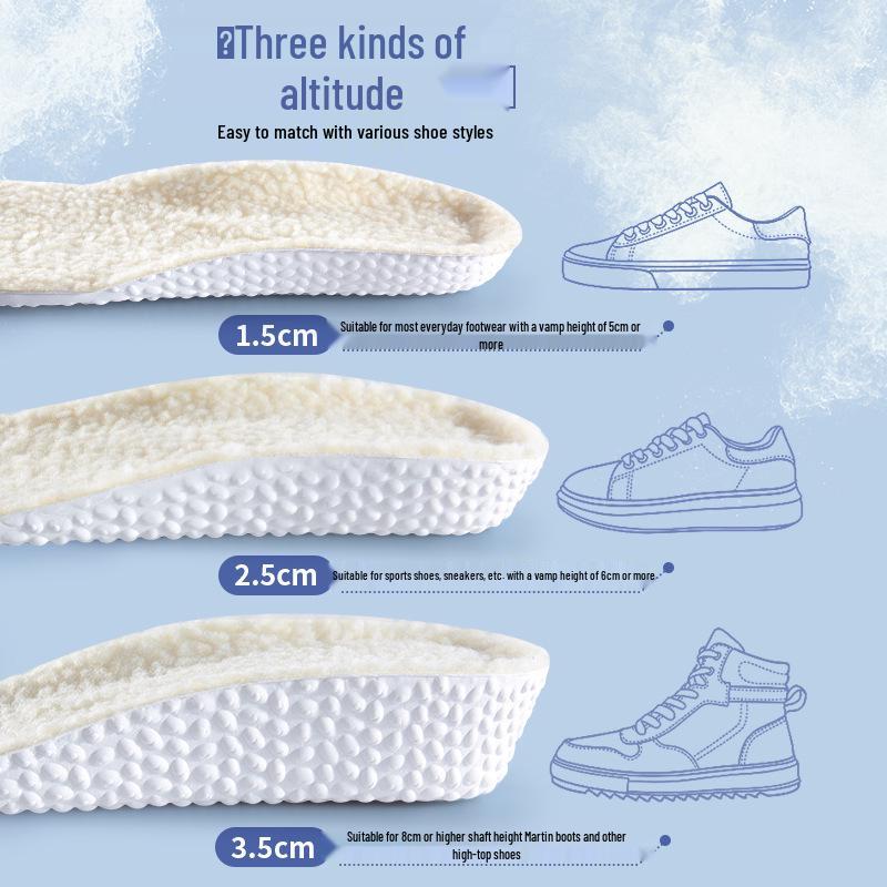 Women's Winter Wool Insole: Velvet, Sweat-Wicking, Shock-Absorbing, Height-Boosting Pad for Martin Boots.