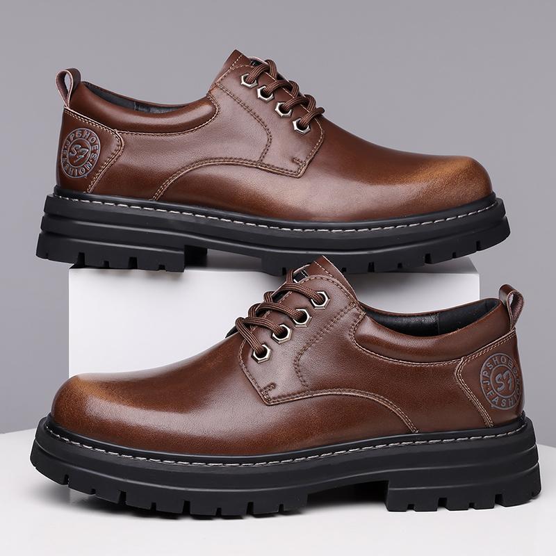Casual thick soled men's leather shoes Retro designer high quality style Trendy street walking Daily leisure and business