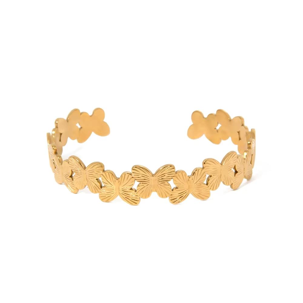Hugging Stainless Steel Bracelet For Women Gold Color Shell Summer Waterproof Cuff Bangles Bracelets Flower Jewelry Accessories