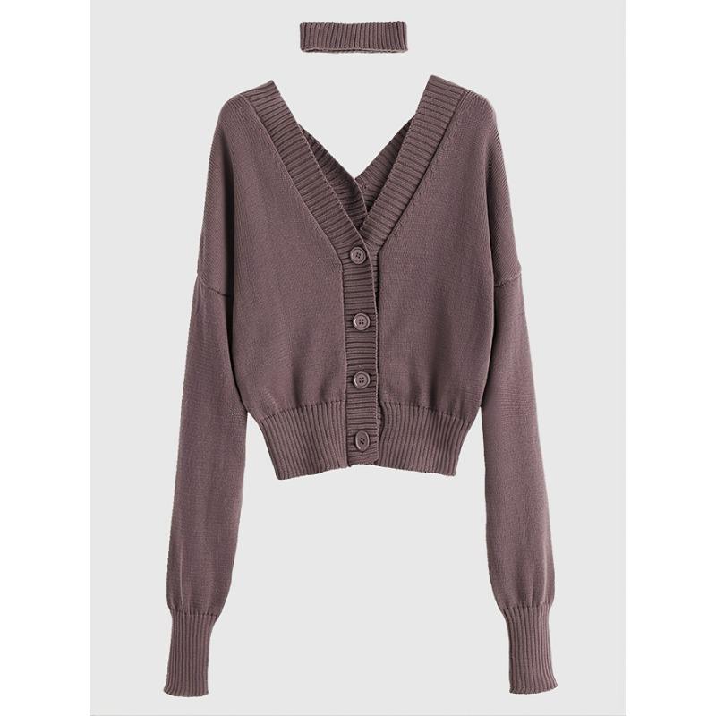 

Вязаный кардиган женский весна и осень тонкий свитер куртка свободный внешний Wenya Top Tide L