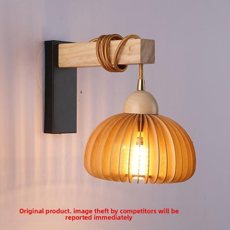 Pumpkin Shape Minimalist Wall Sconce With Wooden Material And Adjustable Led Lighting For Living Room
