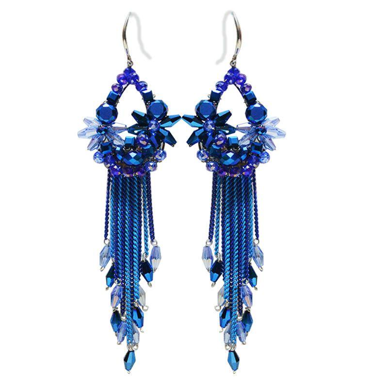 Boucles d'oreilles perlées Cristal Rondeur Chaîne à pompon Tricot à la main Bohème Alliage Mode Simple Boucles d'oreilles perles de riz