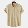 Men Casual Solid Color Turn Down Collar Short Sleeve Shirt