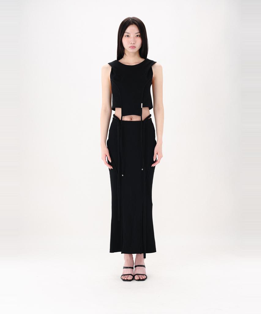 Nogtabeu Curve Strap Long Skirt Black