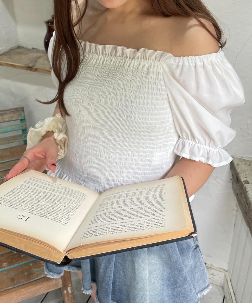 WEGO Shirred Girly Summer Size White Women's Lace-Up Blouse, Top, F,