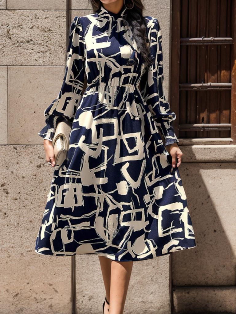 Women's Geometric Printed Long-sleeved Dress