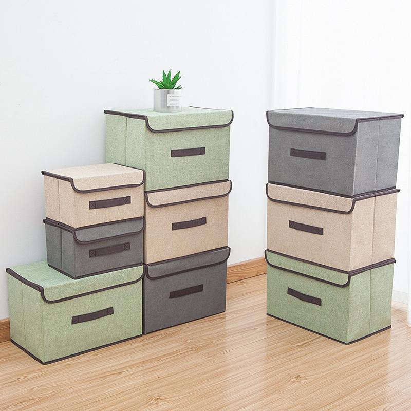 Linen-Like Fabric Storage Box Foldable Storage Box For Books And Toys Dustproof Storage Box With Lid