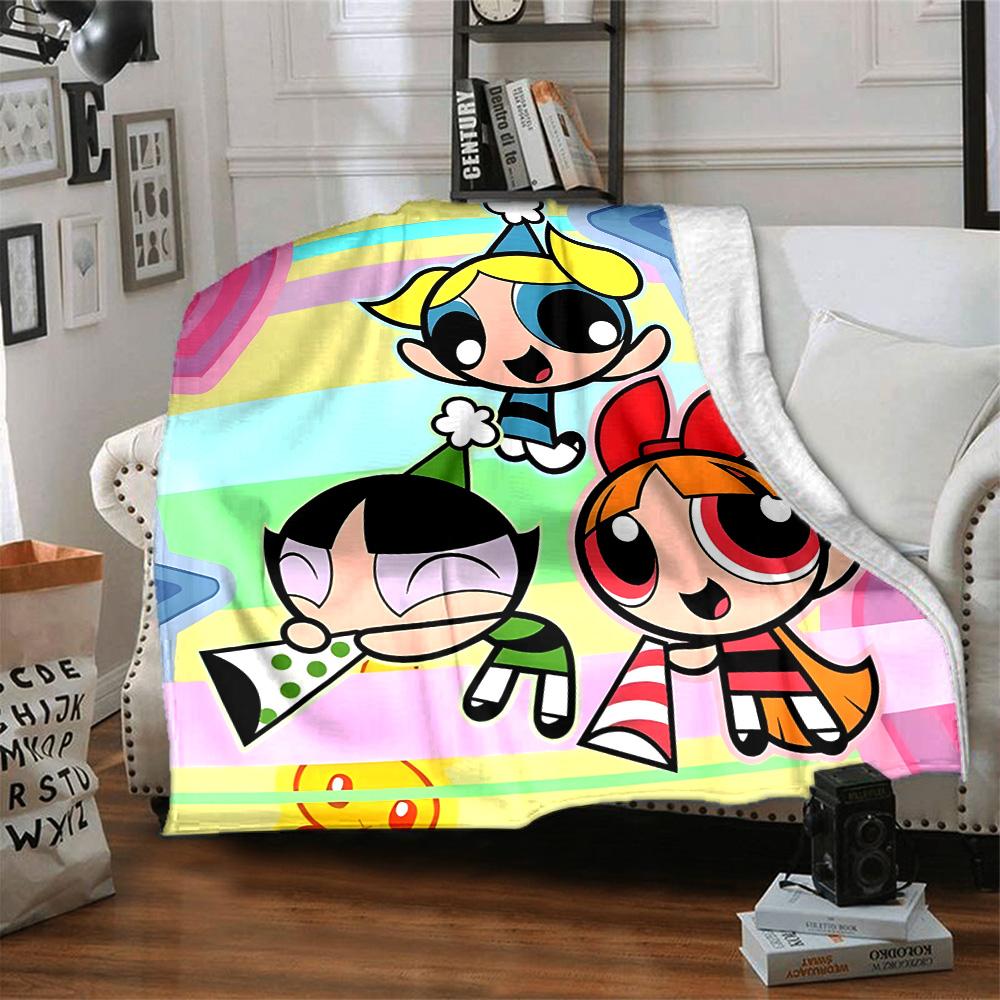 1pc Powerpuff1 Blanket, Gift, for Men and Women, Soft Blanket, Good for Sofa Bed Couch Travel, Lightweight Flannel Blanket