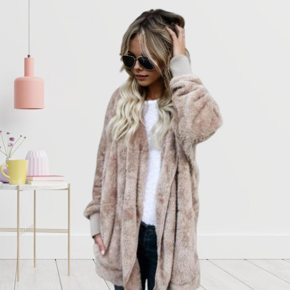 Winterjacke für Damen, doppelseitig tragbar, dickes Fleece, mit Kapuze und Taschen, mittellang, einfarbig, warm, lässig, für den Alltag, langer Mantel