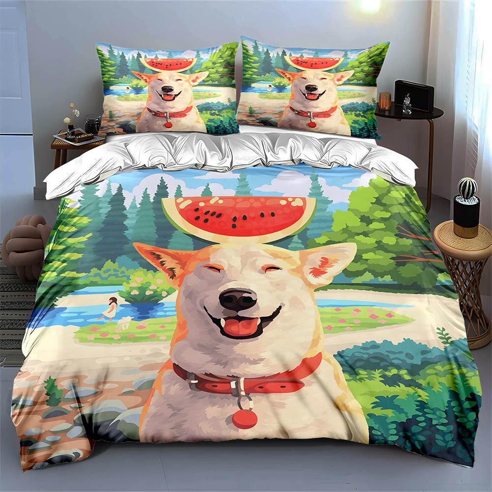 Smiling dog outdoors. Bedding Duvet cover sets Duvet covers Pillowcases gifts (1 * Duvet Cover 2 * Pillowcases, without duvet insert)