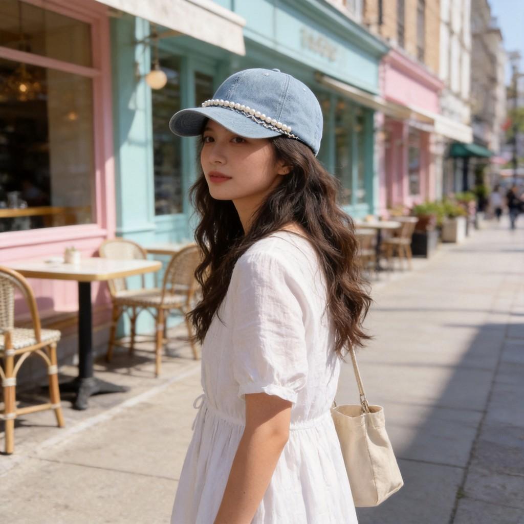 Cotton Denim Baseball Cap With Wrinkled Edge And Curved Visor For Summer Sun Protection