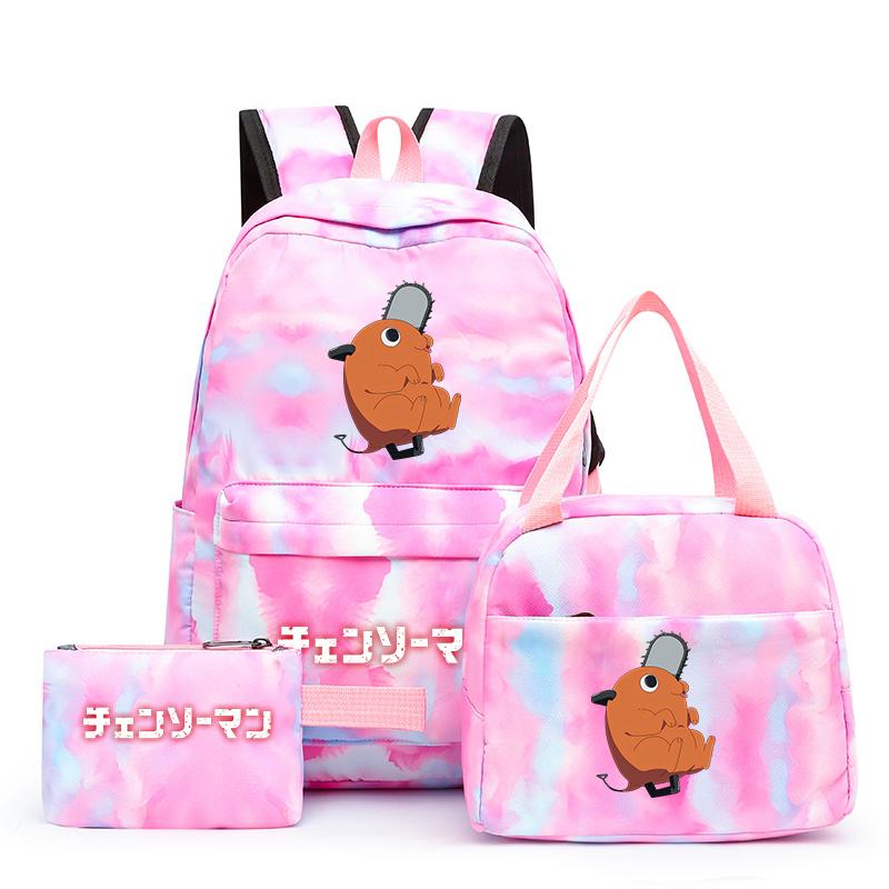 3ks/Sada motorová pila Muž Kawaii Neformální školní taška Barevný batoh Set Dívka s obědovou taškou pro ženy Studentský teenager batoh Penál
