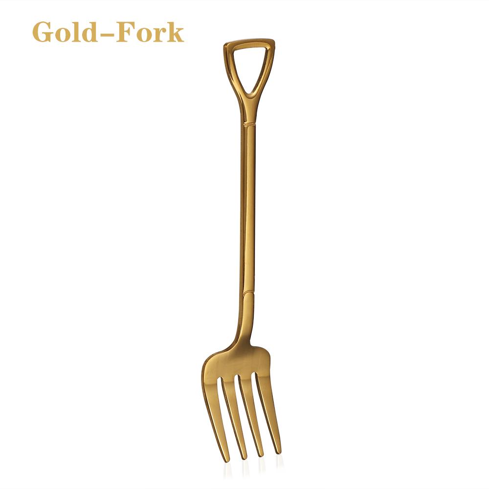 Multi-color Stainless Steel Spoon Fork Shovel Shape Ice Cream Spoon Creative Long Handle Ice Cream Coffee Tools Kitchen Supplies
