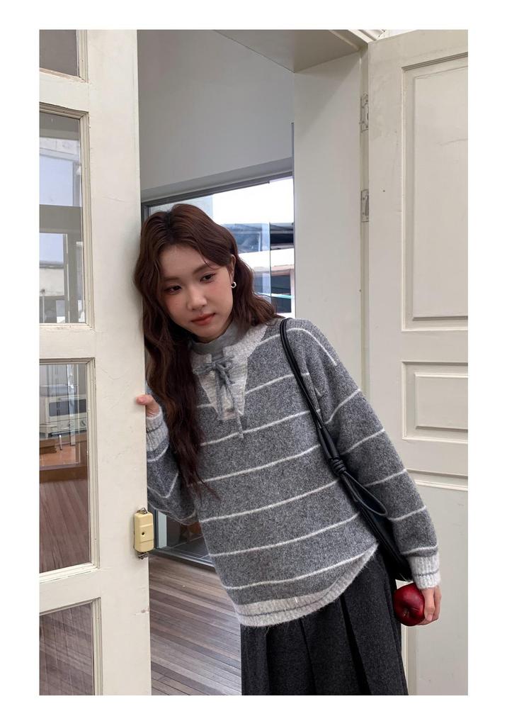 Jiu'er Cozy Striped Plush Sweater for Women - Autumn Winter Collection