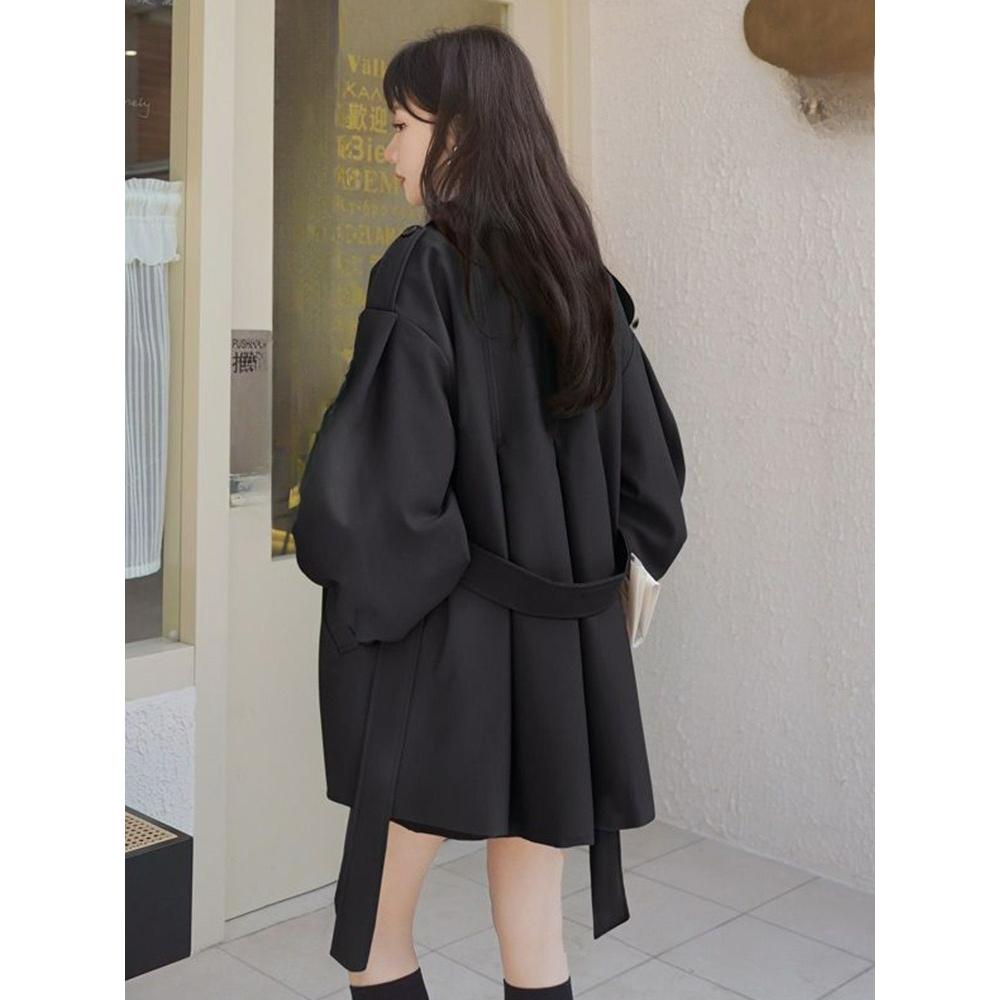 Coffee Color Short Windbreaker Jacket Women's Loose Spring and Autumn Small Lantern Sleeve Coat