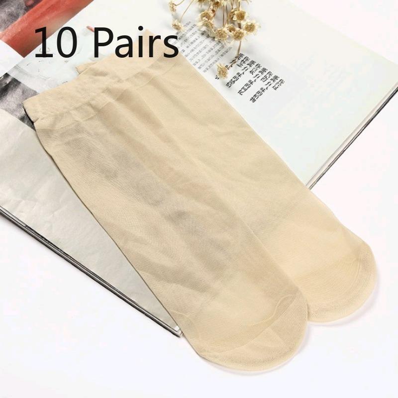 10 Pairs of Socks Ladies Summer Thin Anti-odour Short Stockings Anti-hooking Solid Colour Invisible Crystal Stockings