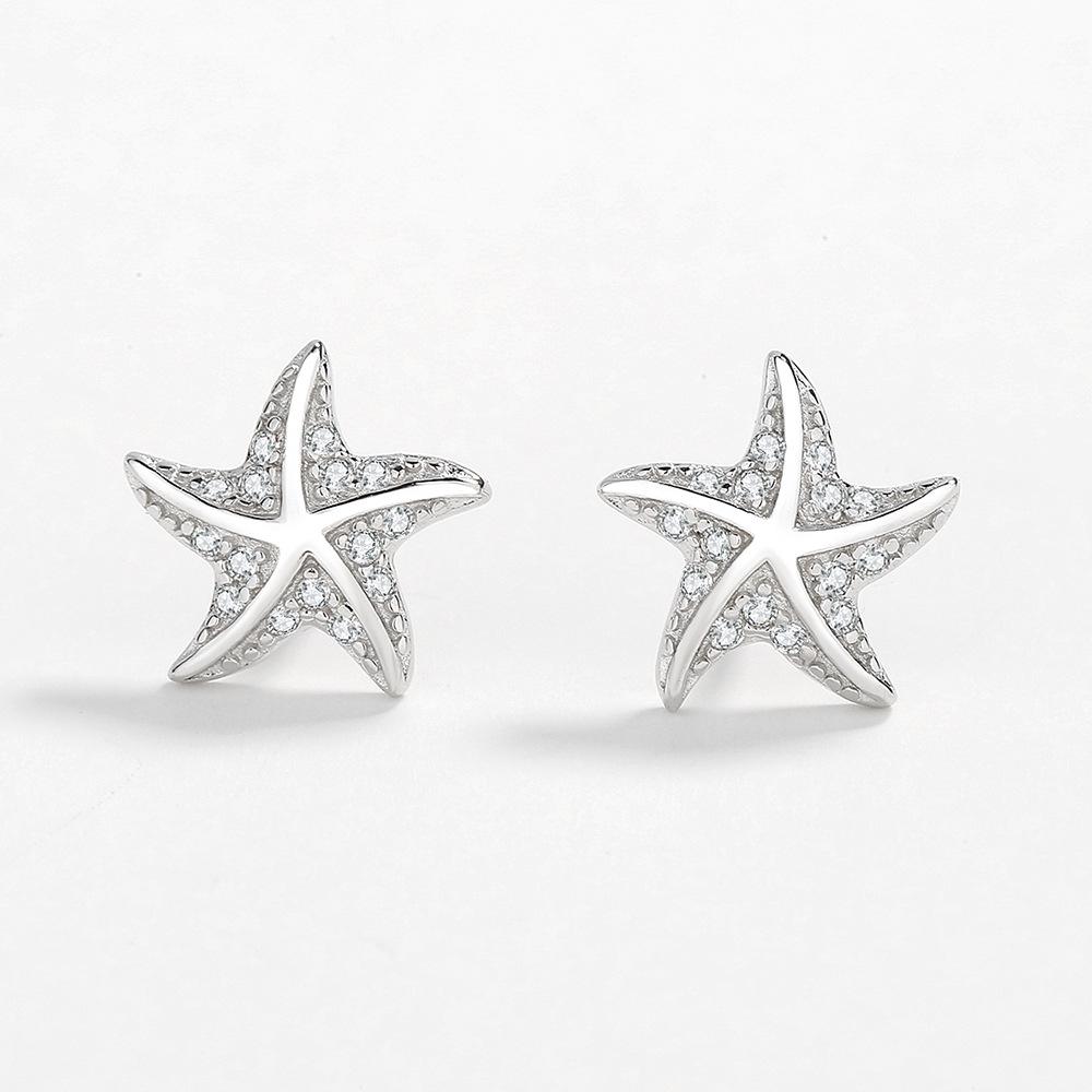 

Solid 925 Silver Starfish Stud Earrings for Women - Korean Style 925 Silver