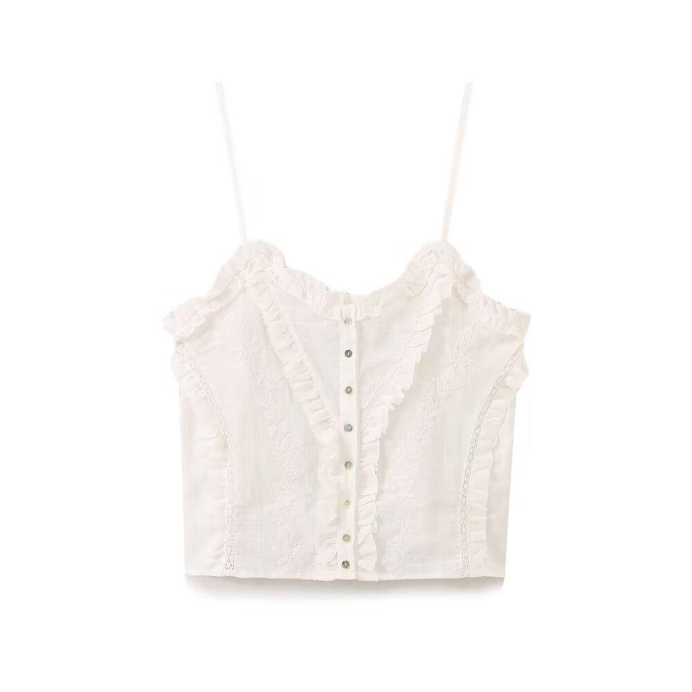 

2025 Summer Women s Fashion Embroidered Cotton Tulle Camisole Top Small