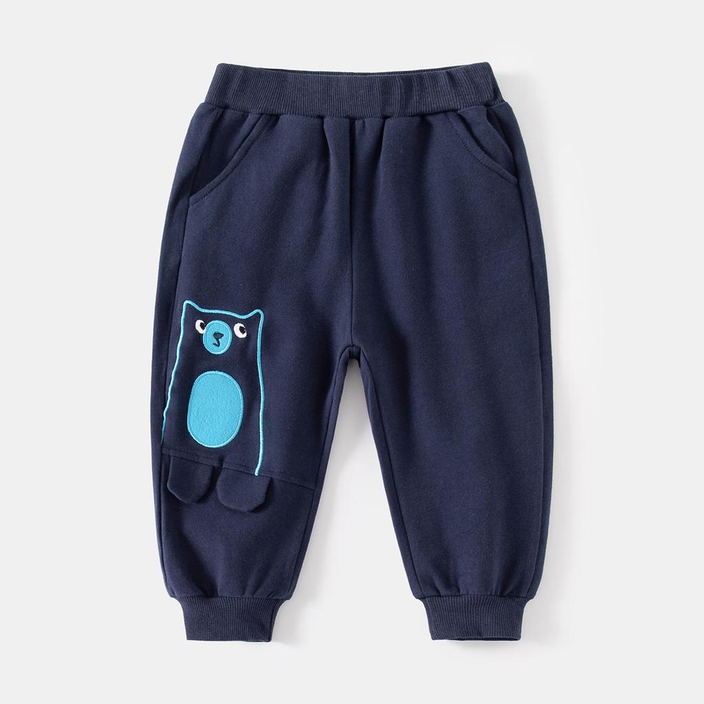 Cartoon Bear Embroidered Boys Sweatpants, Mid-waist Casual Medium Children's Sweatpants, Cute Pattern Children's Sweatpants