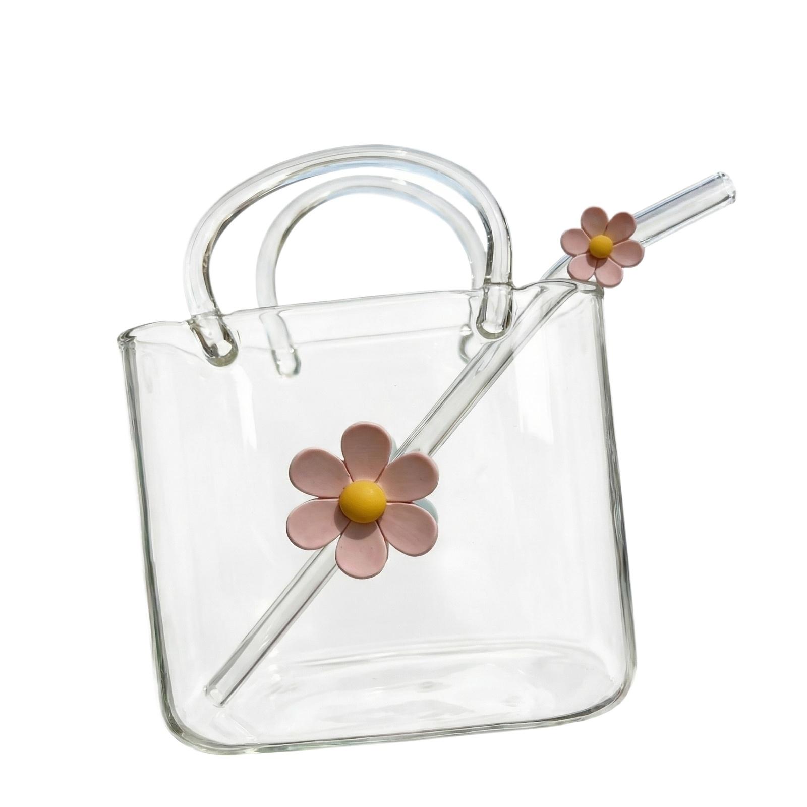 

770ml Glass Handbag Slightly Fruit Wine Cup Set With Tray, Bar Creative Juice, Trendy Cocktail Glass One Size