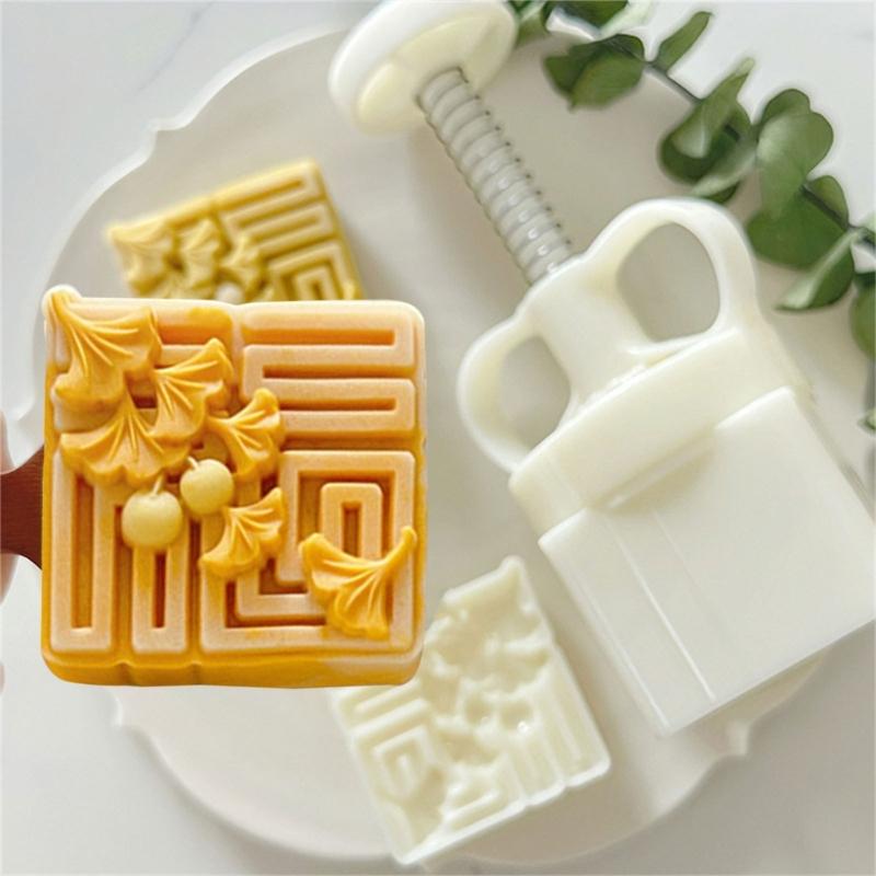 MidAutumn Festival Moon Cake Maker 3D Leaf Pattern Moon Cake Molds Cookie Stamp Hand Press Cookie Dessert Cutter
