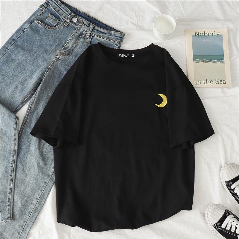 Short-sleeved T-shirt for Women Round Neck New Loose Korean Version Summer Weather Printed Student Base Shirt Top Women's Clothing