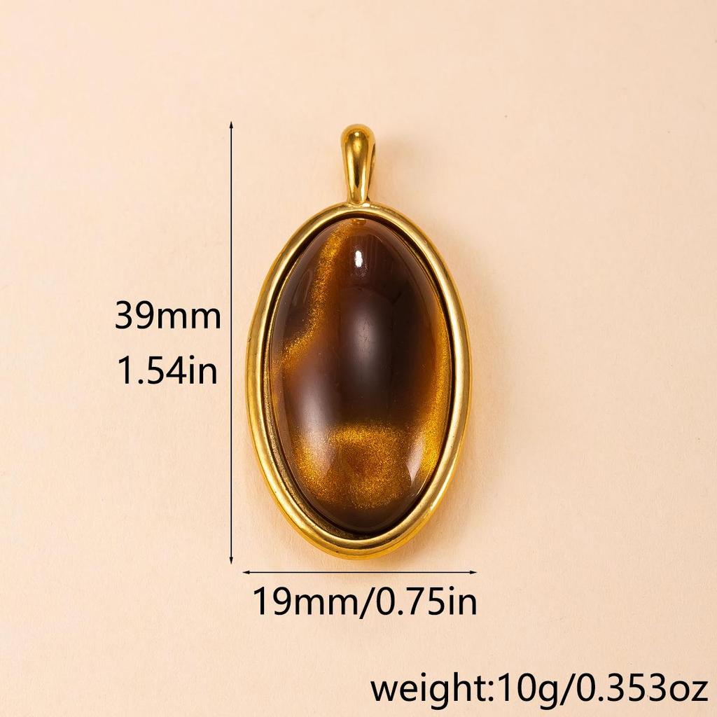 Exaggerated Geometric Tiger Eye Stone Pendant Necklace In Stainless Steel