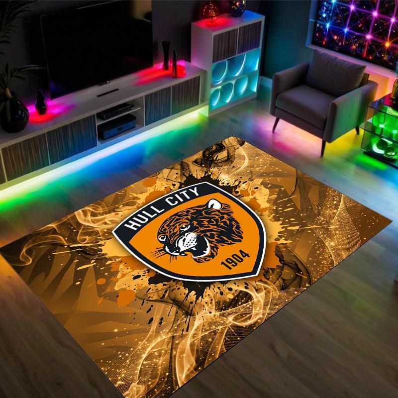 Hull City Football Design Crystal Velvet Carpet Cozy Non?Slip Printed Rug For Bedroom Living Room Entrance
