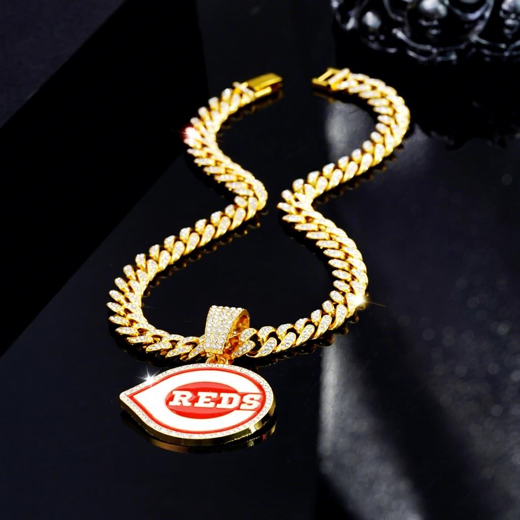 European American Style Single Pendant Necklace Red White Oil Drop Baseball Theme Crystal Link Chain Alloy Butterfly Parties 20 in