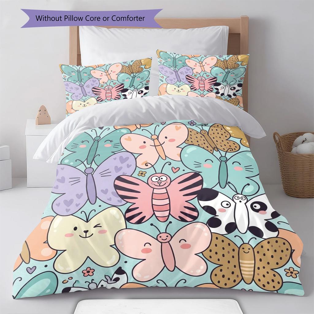 Butterfly Pattern Bedding Quilt Set Quilt Cover Pillowcase Home Decoration Birthday Gift (1 * duvet cover + 2 * pillowcase, without core)