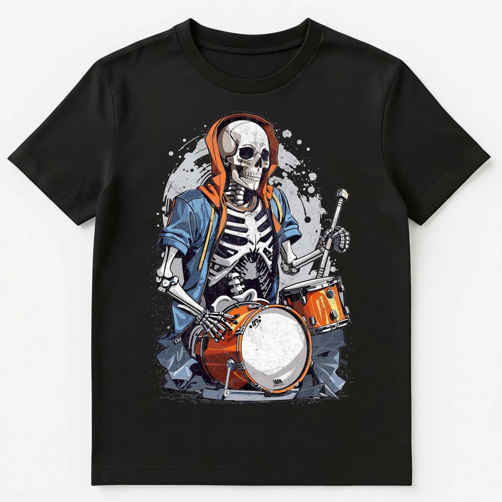 Distressed Graphic Of A Halloween Skeleton Playing Drums Unisex T-Shirt 3XL