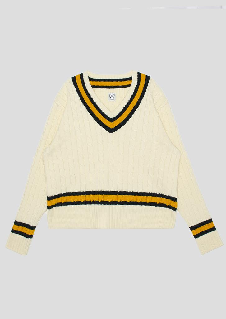 JUNECI SPORTS CLUB Jsc V-Neck Cable Preppy Knit (Ivory)