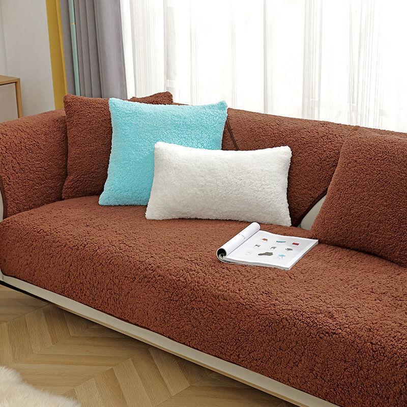 

Подушка для дивана из флиса ягненка, зимняя толстая плюшевая кожаная подушка для дивана, простой нескользящий высококачественный чехол для дивана в скандинавском стиле 70*70cm