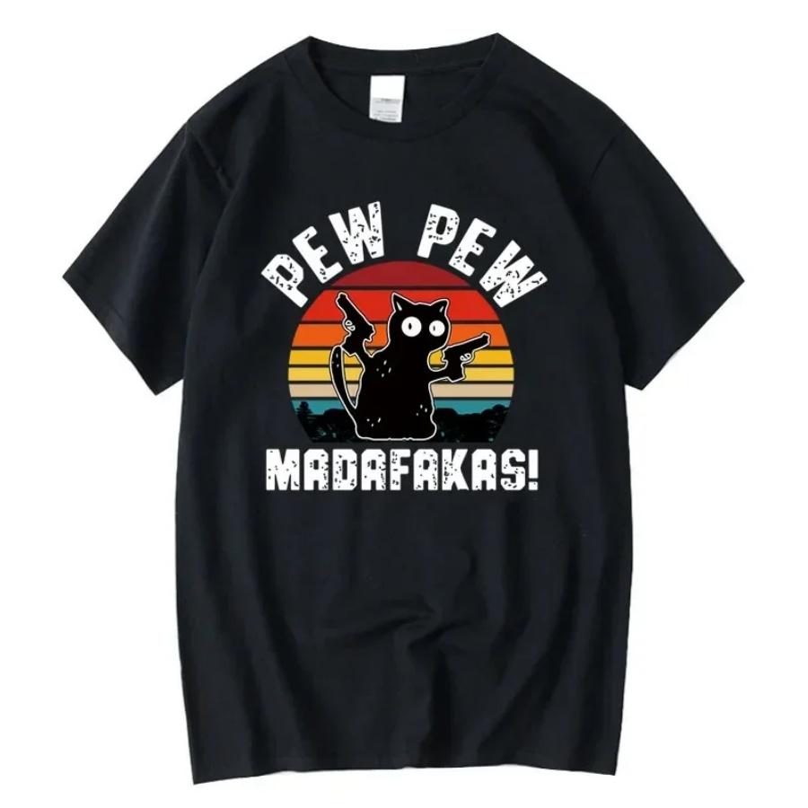 

Summer Casual Men s High Quality T-shirt 100% Cotton Cool Funny Cat Printed T-shirt Casual O-neck Loose for Men T Shirt Tees Top XXXXXL чорний
